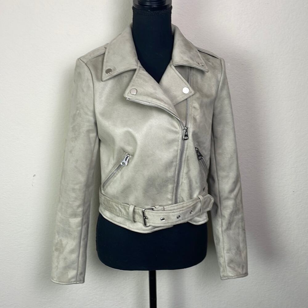 American Rag faux suede tan crop Moto jacket women’s S